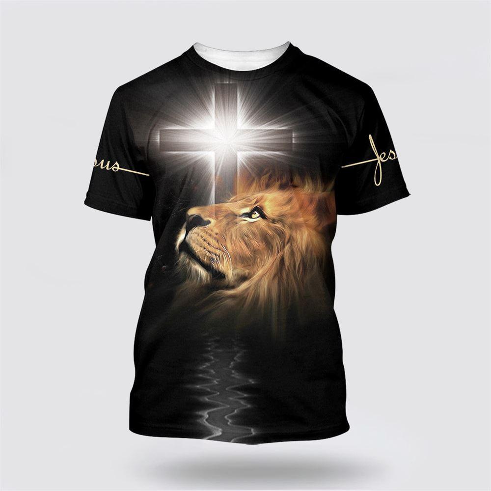 Lion Cross The Light Shines In The Darkness All Over Print 3D T Shirt – Gifts For Christian Friends Lion Cross The Light Shines In The Darkness All Over Print 3D T Shirt – Gifts For Christian Friends
