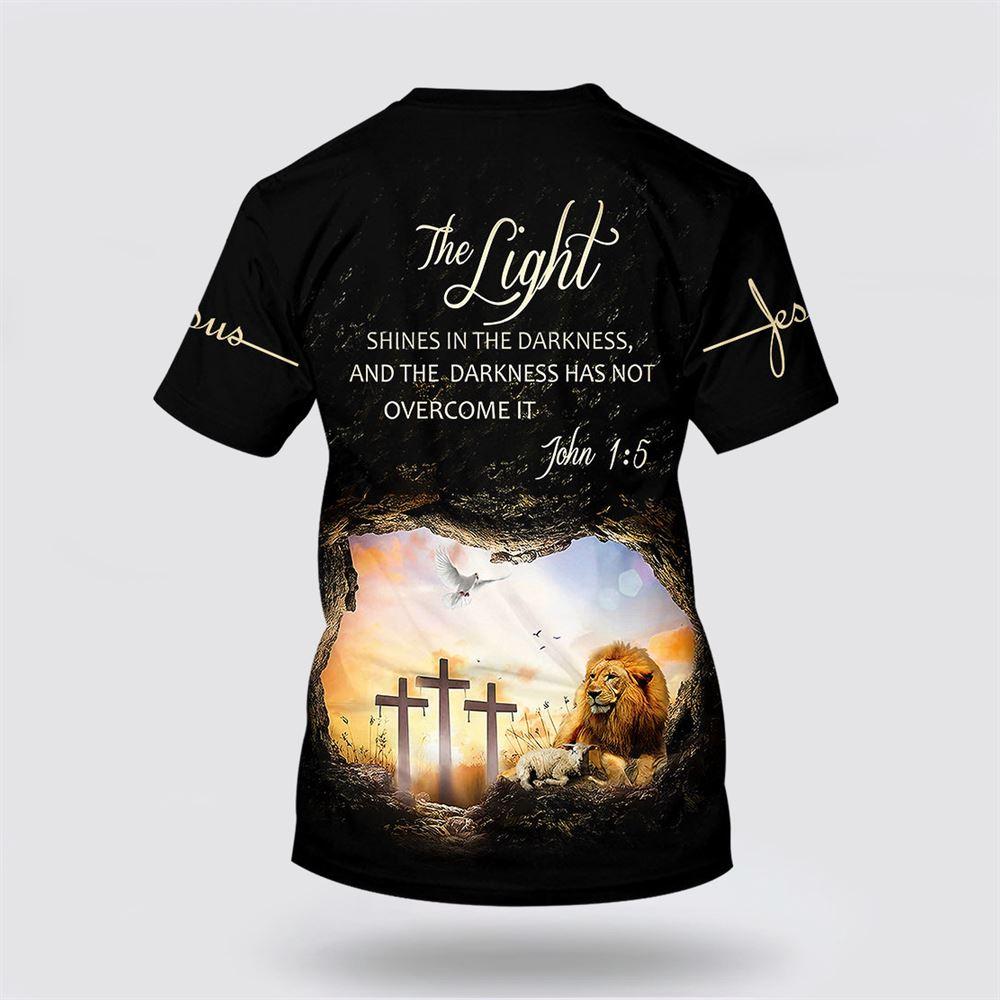 Lion Cross The Light Shines In The Darkness All Over Print 3D T Shirt – Gifts For Christian Friends Lion Cross The Light Shines In The Darkness All Over Print 3D T Shirt – Gifts For Christian Friends