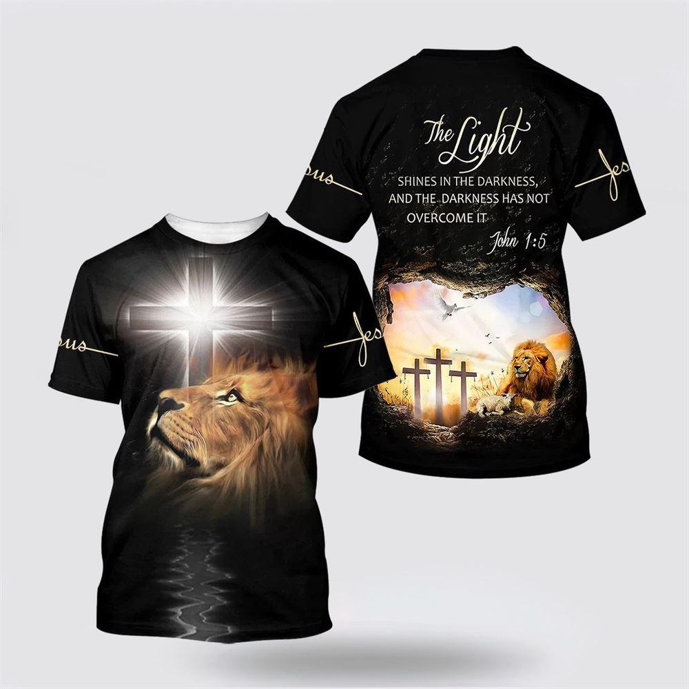 Lion Cross The Light Shines In The Darkness All Over Print 3D T Shirt – Gifts For Christian Friends Lion Cross The Light Shines In The Darkness All Over Print 3D T Shirt – Gifts For Christian Friends