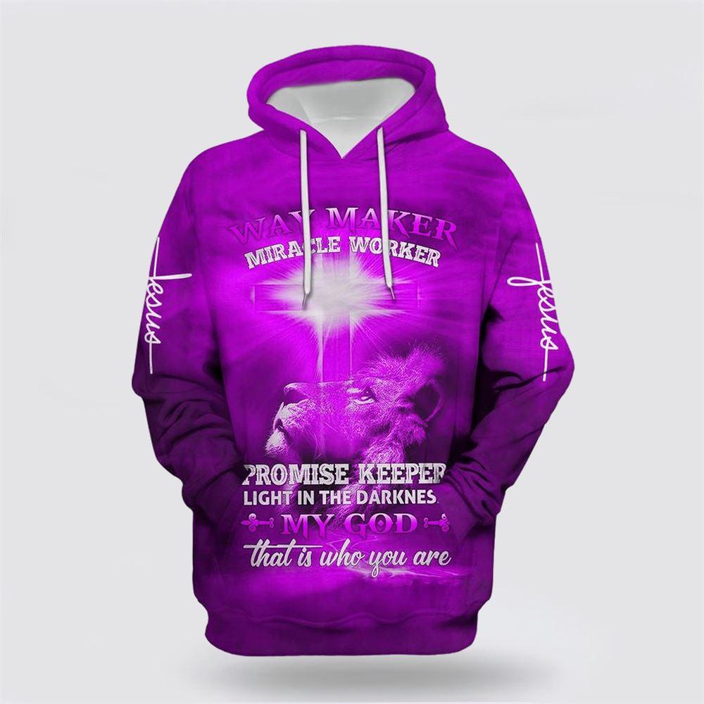 Lion Cross Way Maker Miracle Worker Promise Keeper My God All Over Print 3D Hoodie – Gifts For Christians