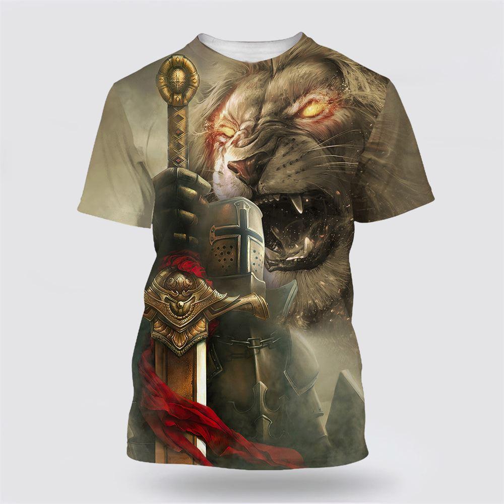 Lion Golden Knight All Over Print 3D T Shirt – Gifts For Christian Friends Lion Golden Knight All Over Print 3D T Shirt – Gifts For Christian Friends