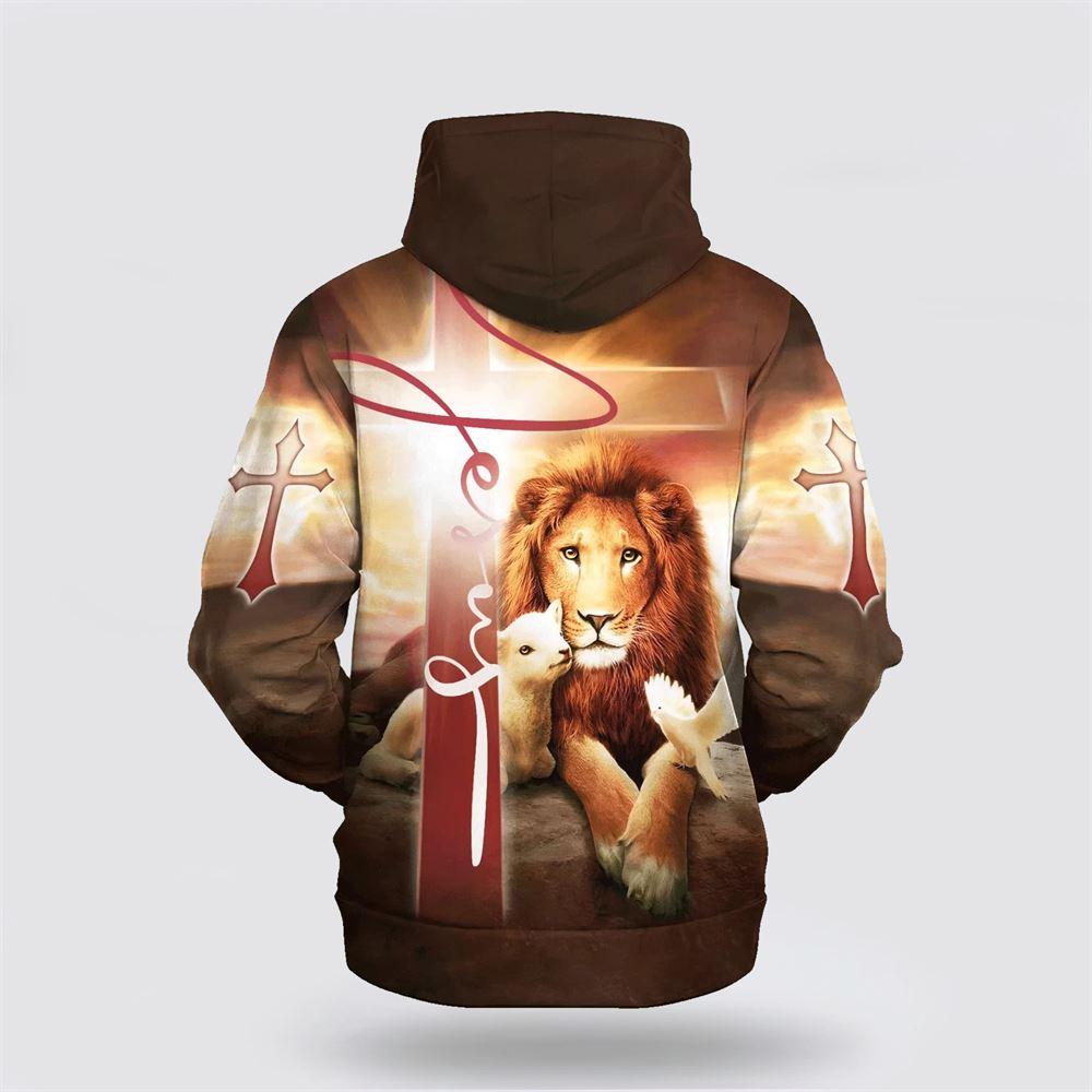 Lion Lamb And Dove All Over Print 3D Hoodie – Gifts For Christians Lion Lamb And Dove All Over Print 3D Hoodie – Gifts For Christians