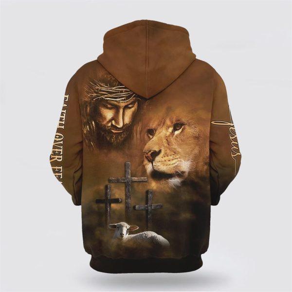 Lion Lamb Jesus Faith Over Fear All Over Print 3D Hoodie – Gifts For Christians