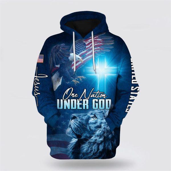 Lion Of Judah One Nation Under God All Over Print 3D Hoodie – Gifts For Christians