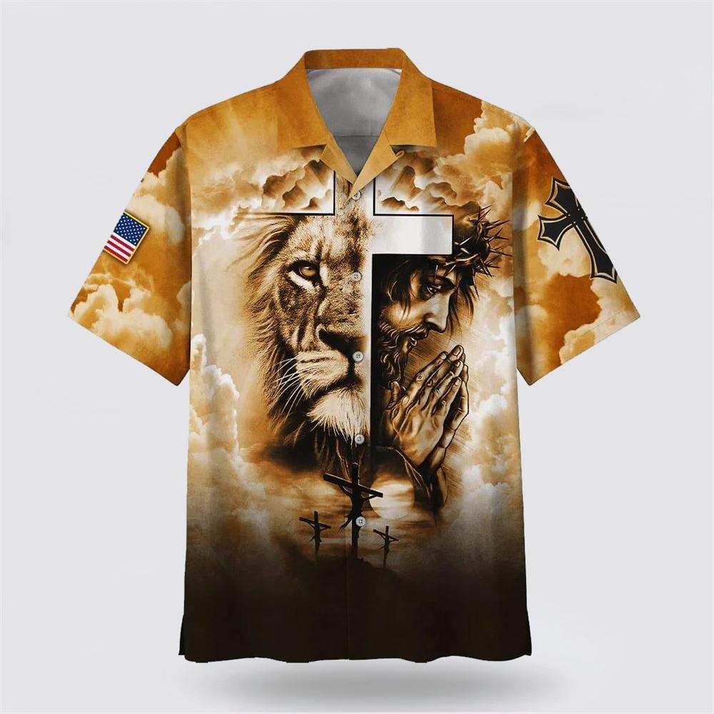 Lion Pray With Jesus On The Cross Hawaiian Shirt – Gifts For Jesus Lovers Lion Pray With Jesus On The Cross Hawaiian Shirt – Gifts For Jesus Lovers