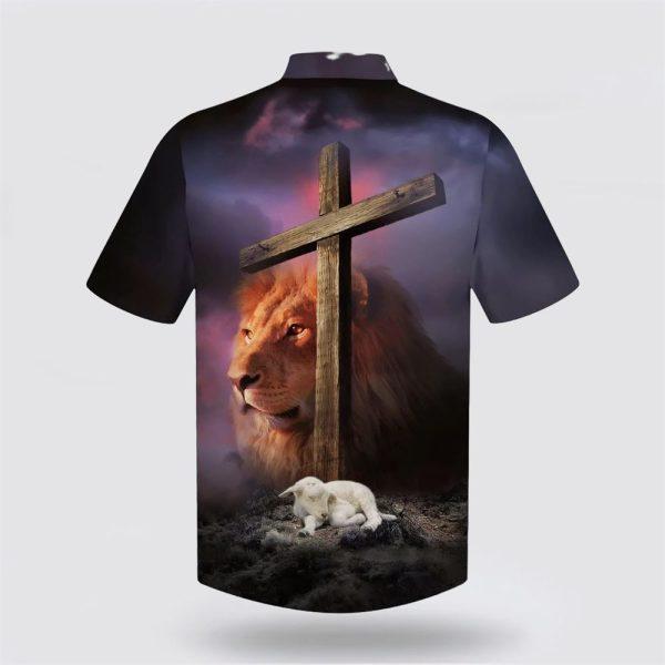 Lion Sheep Wooden Cross Hawaiian Shirts – Gifts For Jesus Lovers
