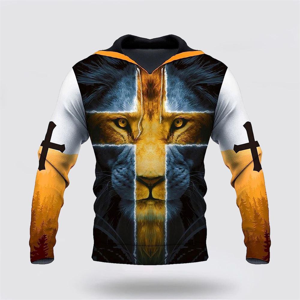 Lion Yellow Cross Jesus Is My God All Over Print 3D Hoodie – Gifts For Christians Lion Yellow Cross Jesus Is My God All Over Print 3D Hoodie – Gifts For Christians