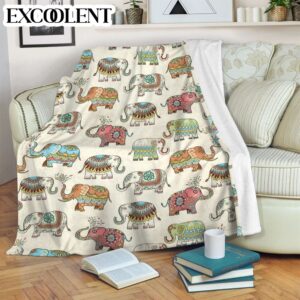 Lucky Elephant Patterns Vintage Fleece Throw Blanket…