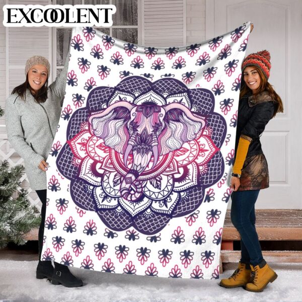Lucky Elephant Purple Mandala Fleece Throw Blanket – Weighted Blanket To Sleep – Best Gifts For Family