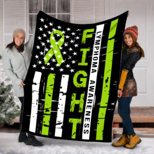 Lymphoma Awareness Fight Usa Flag Fleece Throw Blanket - Sherpa Fleece Blanket - Weighted Blanket To Sleep