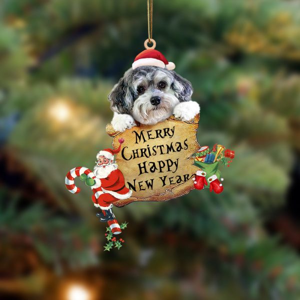 Maltipoo Christams & New Year Two Sided Christmas Plastic Hanging Ornament – Dog Memorial Gift