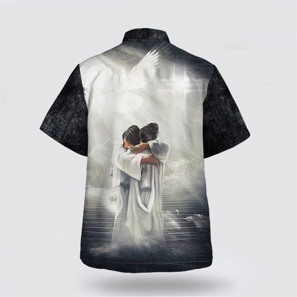 Man Hugging Jesus In Heaven Hawaiian Shirts – Gifts For Jesus Lovers