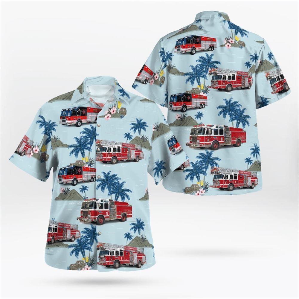 Manchester, NH, Manchester Fire Department Headquarters Station Hawaiian Shirt – Gifts For Firefighters In Manchester, NH