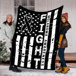 Melanoma Awareness Fight Usa Flag Fleece Throw Blanket - Sherpa Fleece Blanket - Weighted Blanket To Sleep