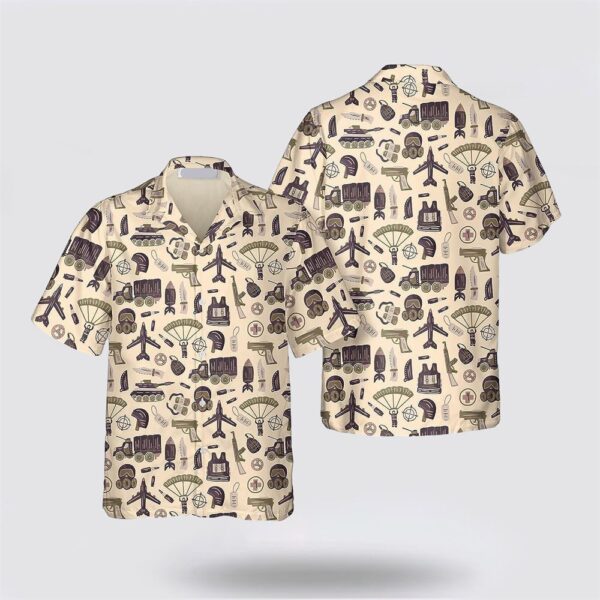 Military Us Army Icons Pattern Hawaiian Shirt – Gift For Military Personnel