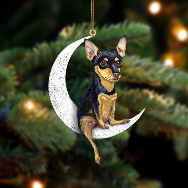 Miniature Pinscher-Sit On The Moon-Two Sided Christmas Plastic Hanging Ornament