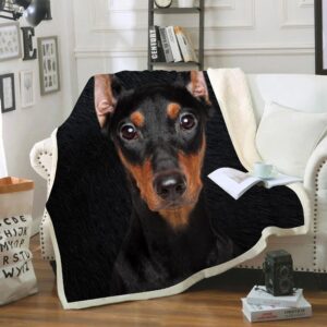 Miniature Pinscher Face Fleece Throw Blanket –…