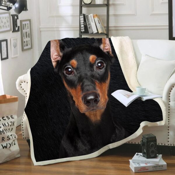 Miniature Pinscher Face  Fleece Throw Blanket – Pendleton Sherpa Fleece Blanket – Gifts For Dog Lover