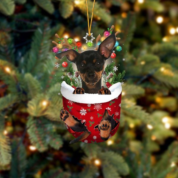 Miniature Pinscher  In Snow Pocket Christmas Ornament – Flat Acrylic Dog Ornament