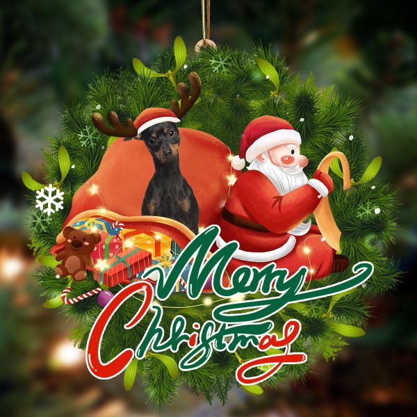 Miniature Pinscher Santa & Dog Hanging Christmas Plastic Hanging Ornament – Funny Ornament