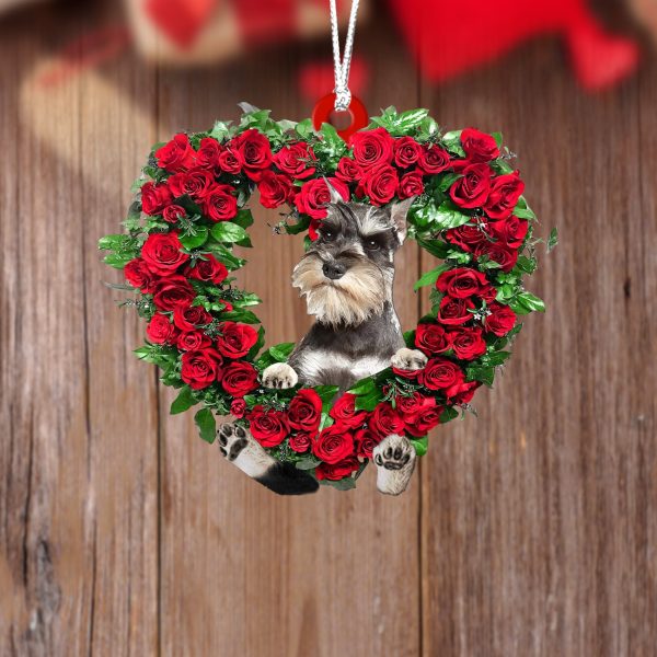 Miniature Schnauzer-Heart Wreath Two Sides Christmas Plastic Hanging Ornament – Dog Memorial Gift
