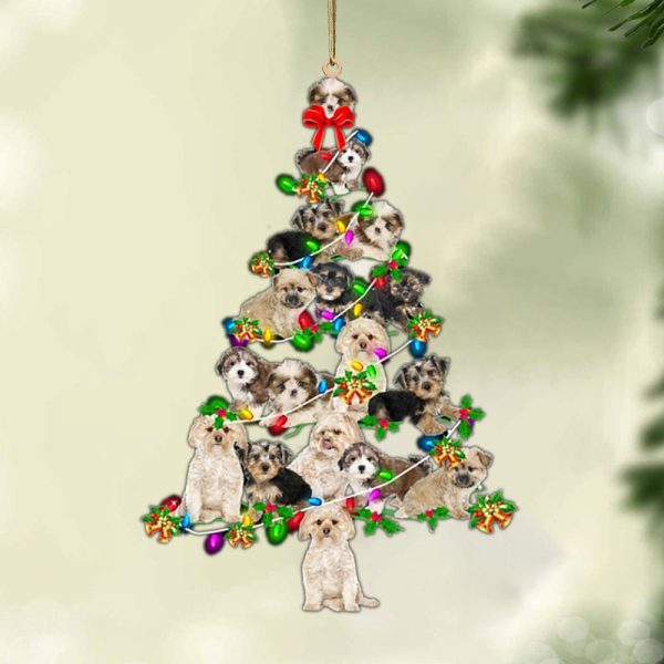 Morkie-Christmas Tree Lights-Two Sided Christmas Plastic Hanging Ornament – Dog Memorial Gift