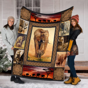 Mother And Baby Elephants At Sunset Fleece Throw Blanket - Weighted Blanket To Sleep - Best Gifts For Family