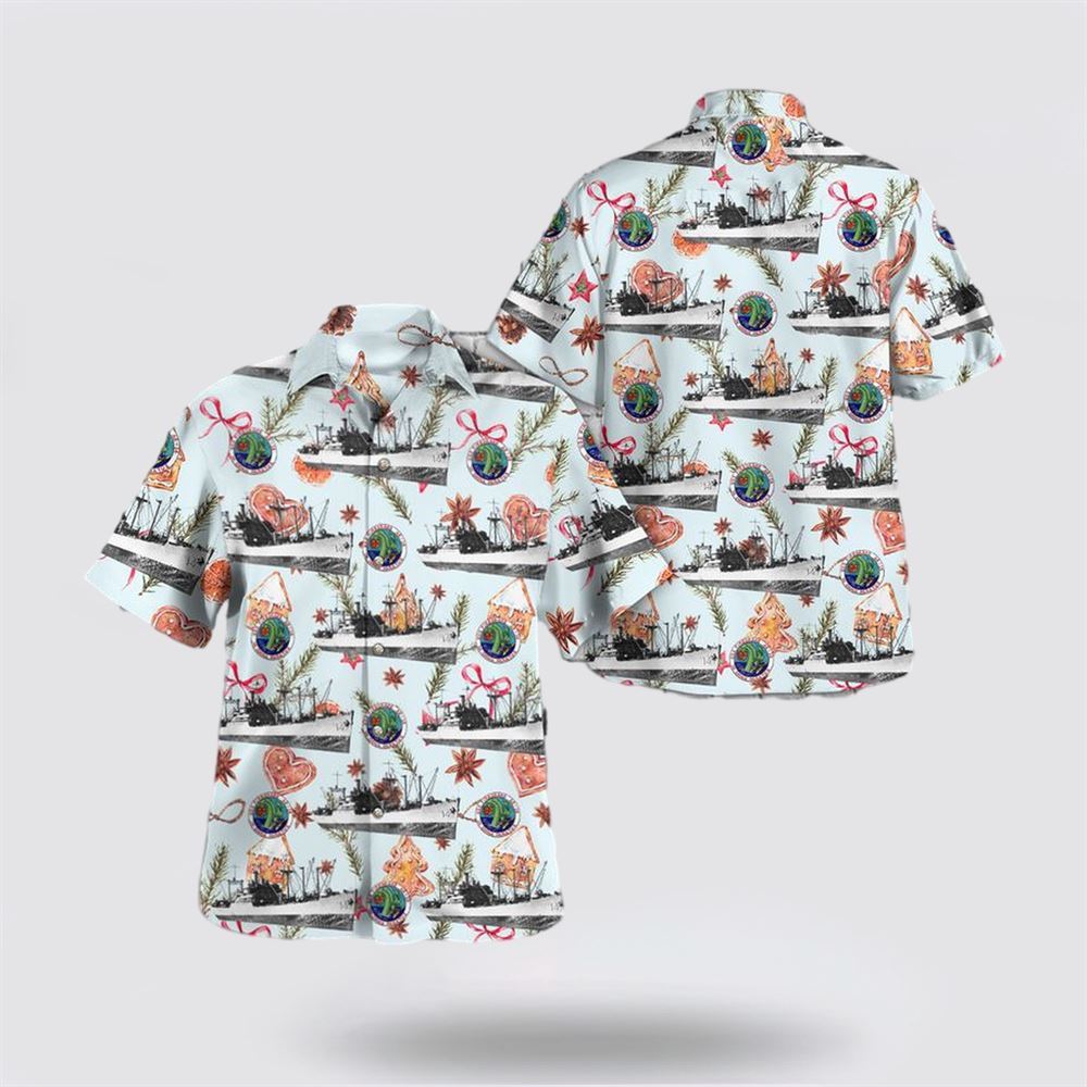Navy USS Firedrake (Ae-14) Christmas Seamless Hawaiian Shirt – Beachwear Gift For Military Personnel