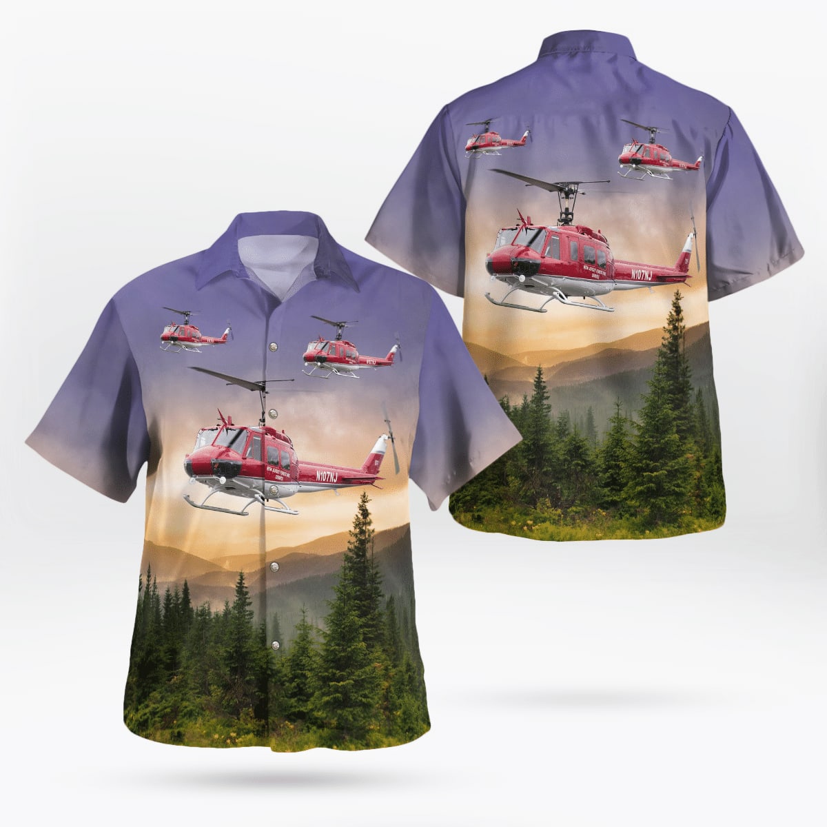 New Jersey Forest Fire Service 1974 Bell UH-1H Iroquois (Huey) N107NJ Hawaiian Shirt – Gifts For Firefighters In New Jersey New Jersey Forest Fire Service 1974 Bell UH-1H Iroquois (Huey) N107NJ Hawaiian Shirt – Gifts For Firefighters In New Jersey