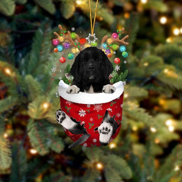 Newfoundland In Snow Pocket Christmas Ornament – Flat Acrylic Dog Ornament