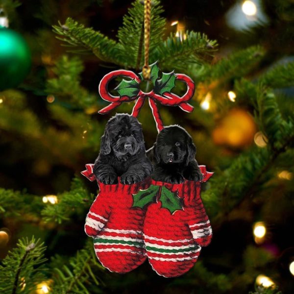 Newfoundland Inside Your Gloves Christmas Holiday-Two Sided Christmas Plastic Hanging Ornament