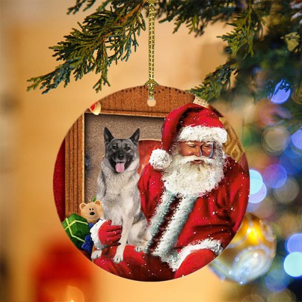 Norwegian Elkhound With Santa Christmas Christmas Plastic Hanging Ornament – Dog Memorial Gift
