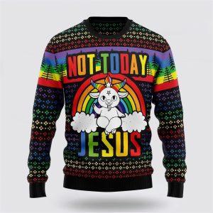 Not Today Jesus Ugly Christmas Sweater Gifts For Christians 1