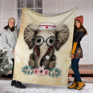 Nurse Elephant Fleece Throw Blanket – Sherpa…