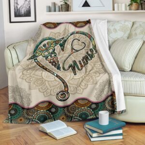 Nurse Heart Vintage Mandala Fleece Throw Blanket…