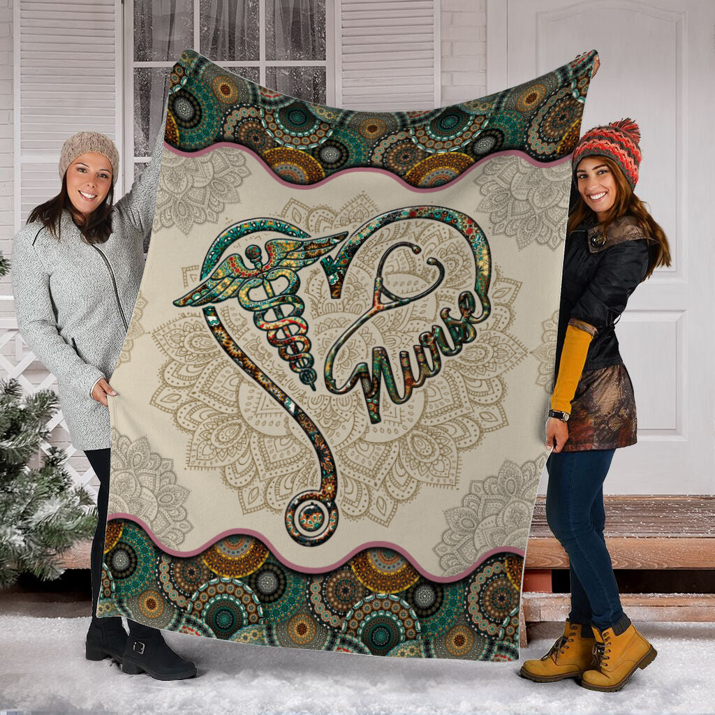 Nurse Heart Vintage Mandala Fleece Throw Blanket – Sherpa Throw Blanket – Soft And Cozy Blanket