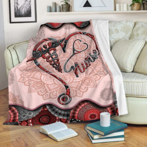 Nurse Heart Vintage Mandala Red And Black Fleece Throw Blanket - Sherpa Throw Blanket - Soft And Cozy Blanket
