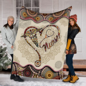 Nurse Heart Vintage Mandala Red Fleece Throw Blanket - Sherpa Throw Blanket - Soft And Cozy Blanket