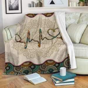 Nurse Heartbeat Vintage Mandala Fleece Throw Blanket - Sherpa Throw Blanket - Soft And Cozy Blanket