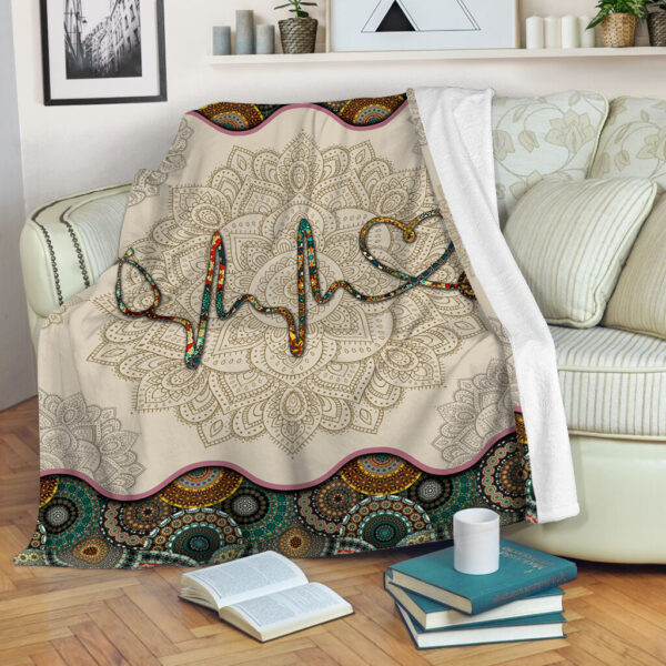 Nurse Heartbeat Vintage Mandala Fleece Throw Blanket – Sherpa Throw Blanket – Soft And Cozy Blanket