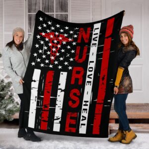 Nurse Live Love Usa Flag Fleece Throw…