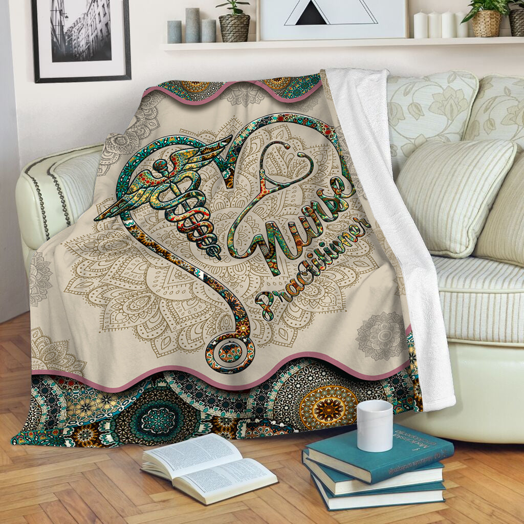 Nurse Practitioner Vintage Mandala Fleece Throw Blanket – Sherpa Throw Blanket – Soft And Cozy Blanket
