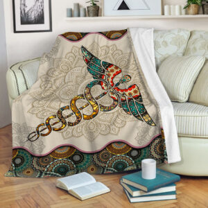 Nurse Vintage Mandala Symbol Fleece Throw Blanket…