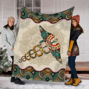 Nurse Vintage Mandala Symbol Fleece Throw Blanket - Sherpa Throw Blanket - Soft And Cozy Blanket