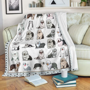 Old English Sheepdog Fleece Throw Blanket –…