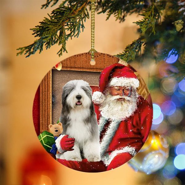 Old English Sheepdog With Santa Christmas Christmas Plastic Hanging Ornament – 2022 Christmas Ornament