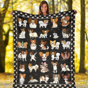 Old Papillon Fleece Throw Blanket - Pendleton Sherpa Fleece Blanket - Gifts For Dog Lover