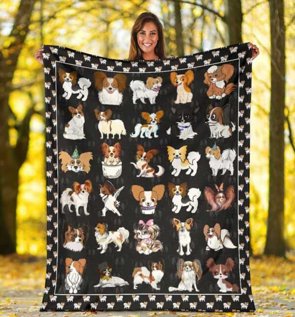 Old Papillon Fleece Throw Blanket – Pendleton Sherpa Fleece Blanket – Gifts For Dog Lover