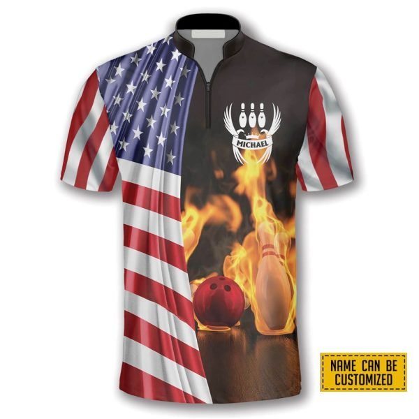 On Fire Us Flag Bowling Personalized Names And Team Jersey Shirt – Gift For Bowling Enthusiasts