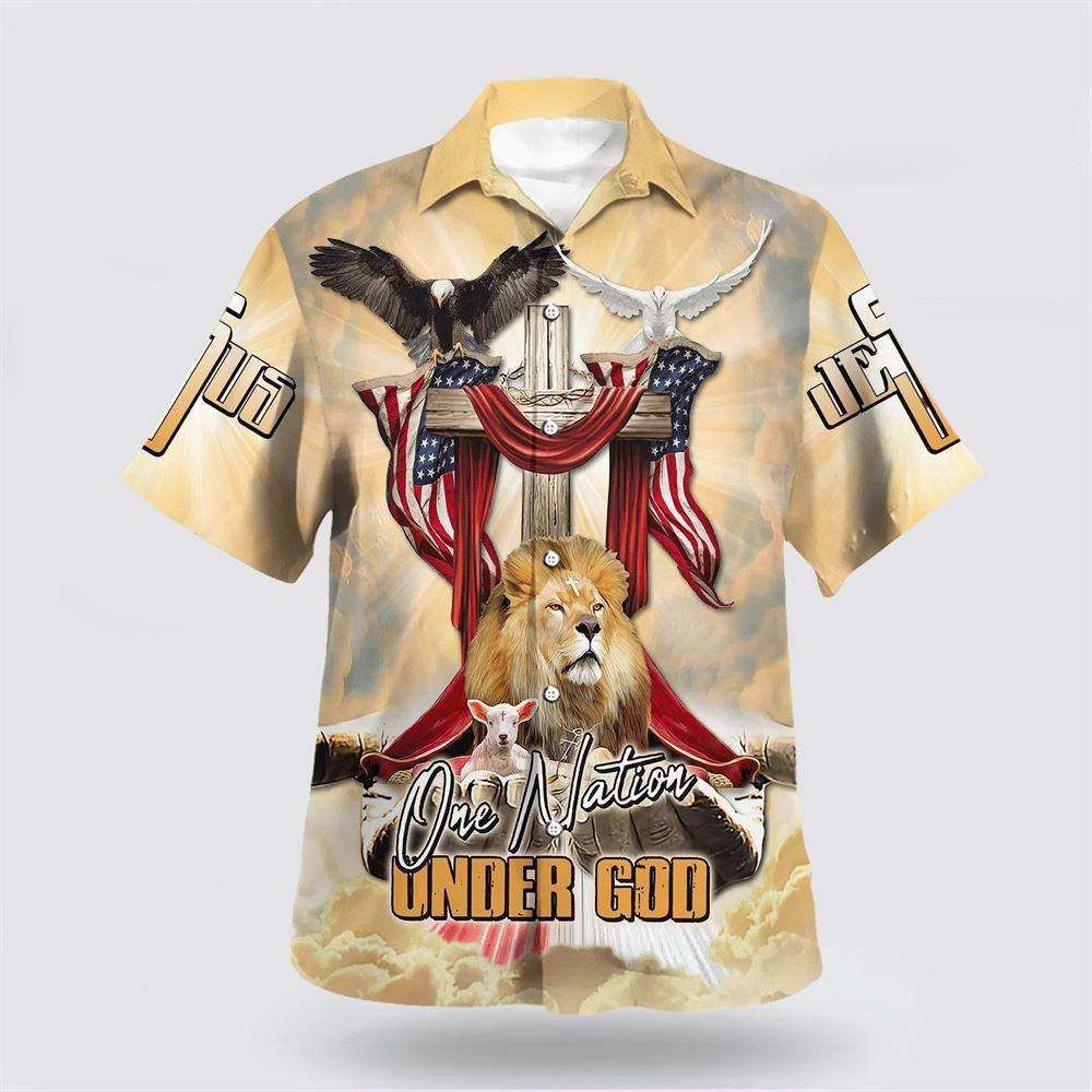 One Nation Under God America Flag Lion And The Lamb Jesus Hawaiian Shirt – Gifts For Jesus Lovers